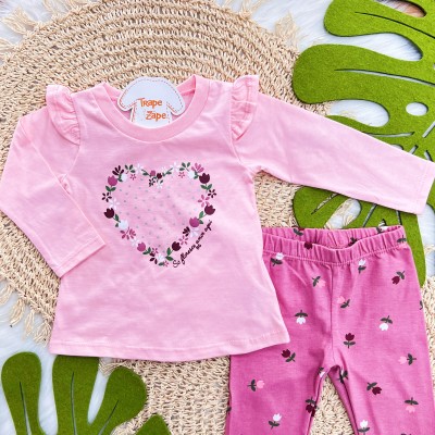 Conj. Blusa Manga Longa Só Floresce Amor Aqui e Calça Legging - Rose e Uva